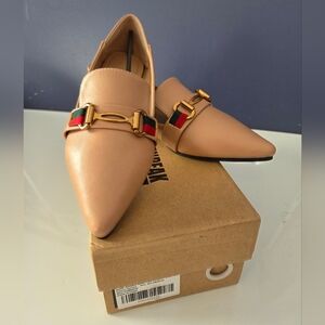 NIB Modenpeak Womens 7.5B Ballet Flats Apricot Horsebit Pointy Toe Peachy Beige